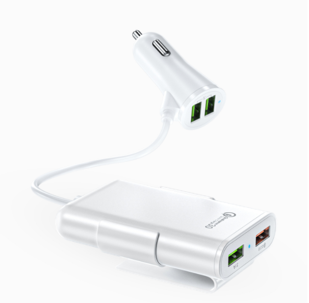 Back Seat QC3.0 2.4A3.1A 4 USB Car Charger With Cable A Clip