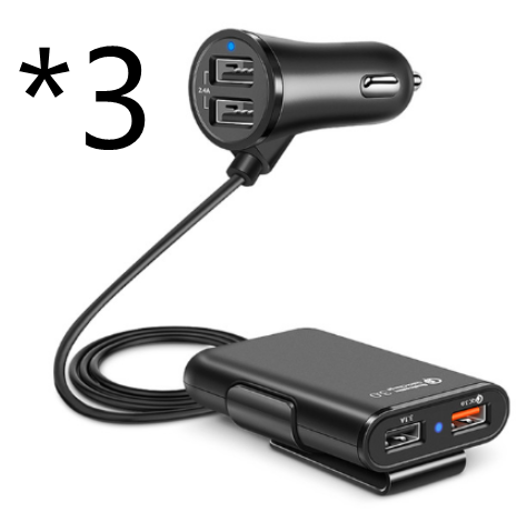 Back Seat QC3.0 2.4A3.1A 4 USB Car Charger With Cable A Clip