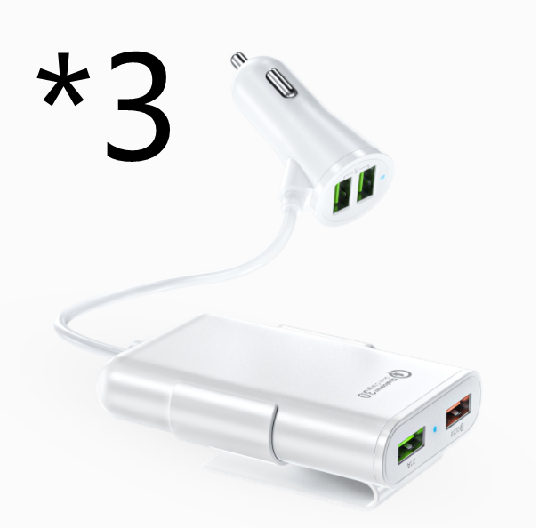 Back Seat QC3.0 2.4A3.1A 4 USB Car Charger With Cable A Clip