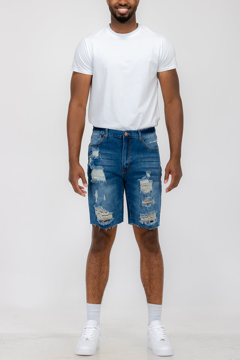 Washed Distressed Denim Shorts DSP1