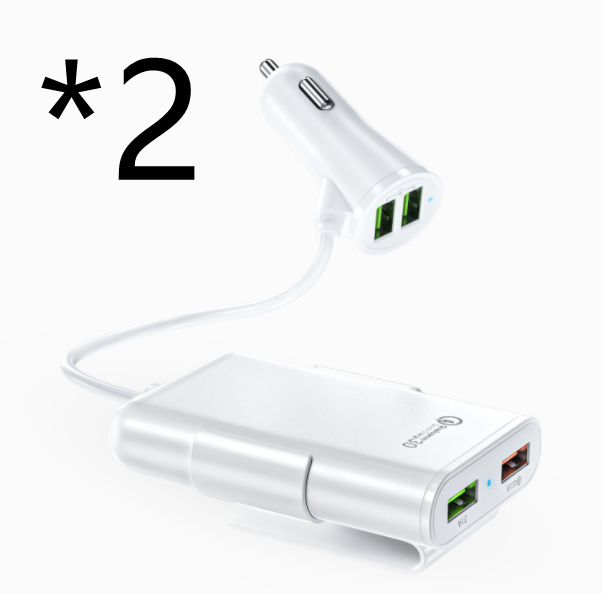 Back Seat QC3.0 2.4A3.1A 4 USB Car Charger With Cable A Clip