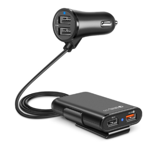 Back Seat QC3.0 2.4A3.1A 4 USB Car Charger With Cable A Clip