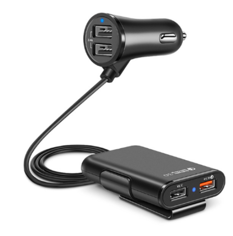 Back Seat QC3.0 2.4A3.1A 4 USB Car Charger With Cable A Clip