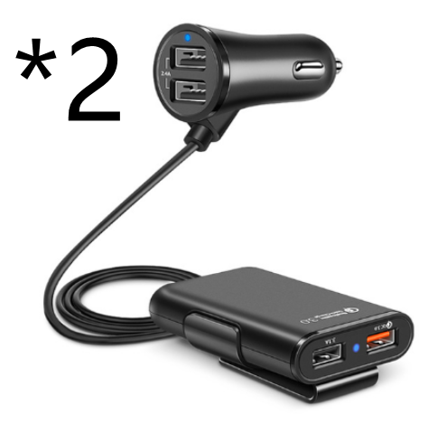 Back Seat QC3.0 2.4A3.1A 4 USB Car Charger With Cable A Clip