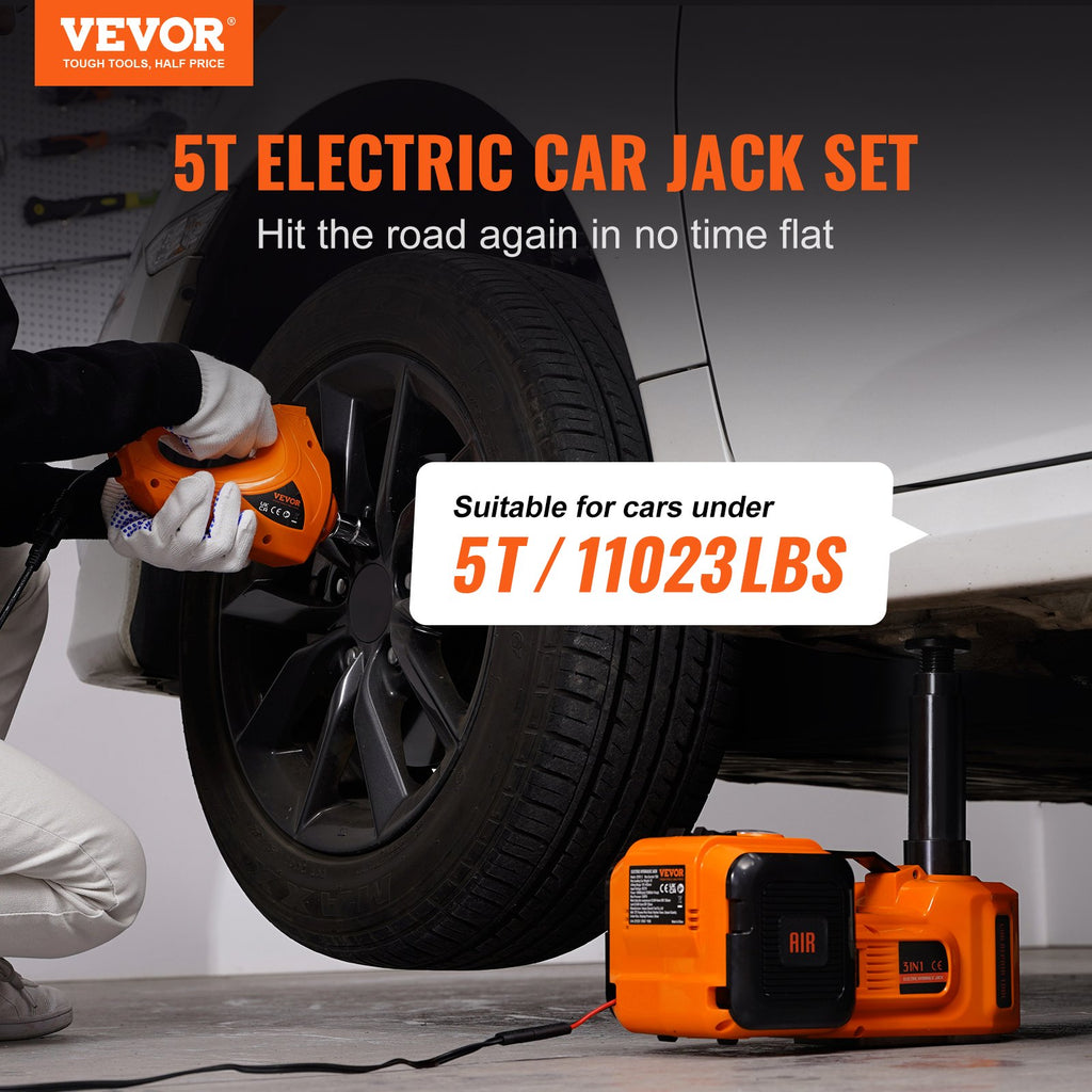 Electric Hydraulic Car Floor Jack 5 Ton 12V w/Impact Wrench Inflator