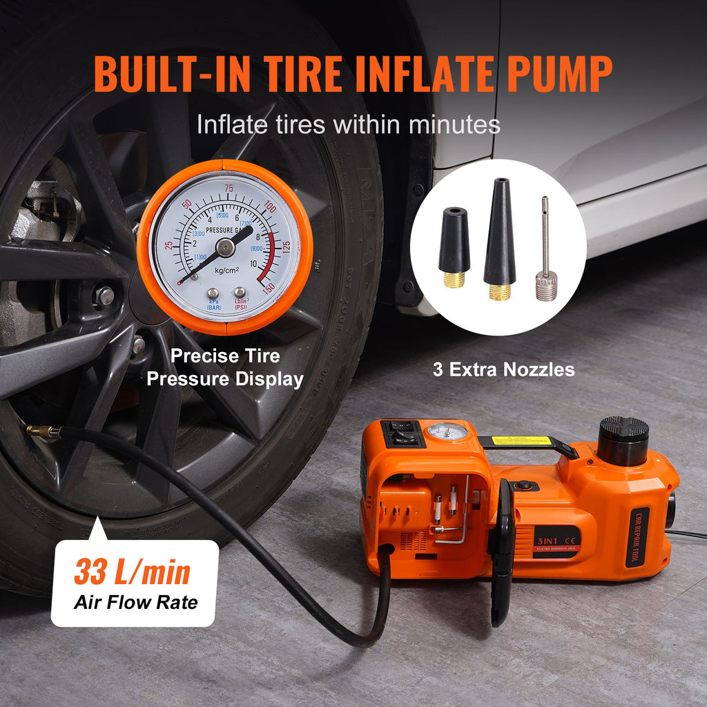 Electric Hydraulic Car Floor Jack 5 Ton 12V w/Impact Wrench Inflator
